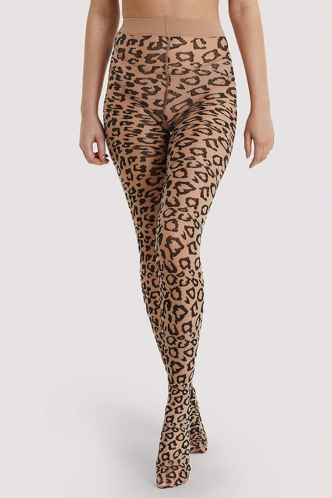 Playful Promises Leopard Knit Tights - nude / black
